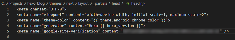 Manually add the Google Search Console HTML tag into NexT theme css head file