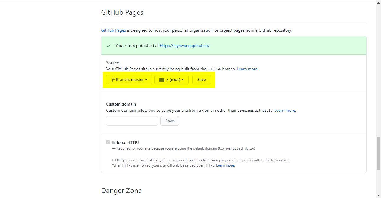 Config the GitHub Pages setting