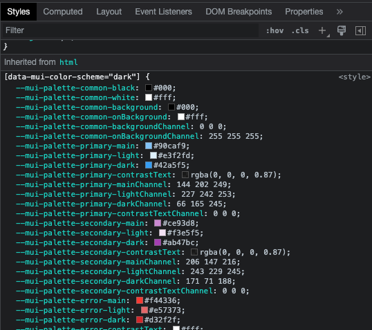 view mui var in dev tool