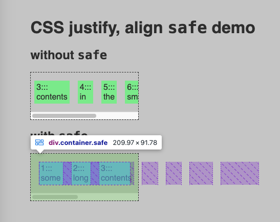 inspect justify-content safe from Chrome dev tool